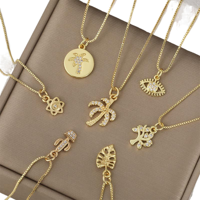 A simple and fashionable diamond-encrusted coconut tree pendant necklace, a new plant collarbone chain necklace, a cross-border best-selling accessory Item Picture