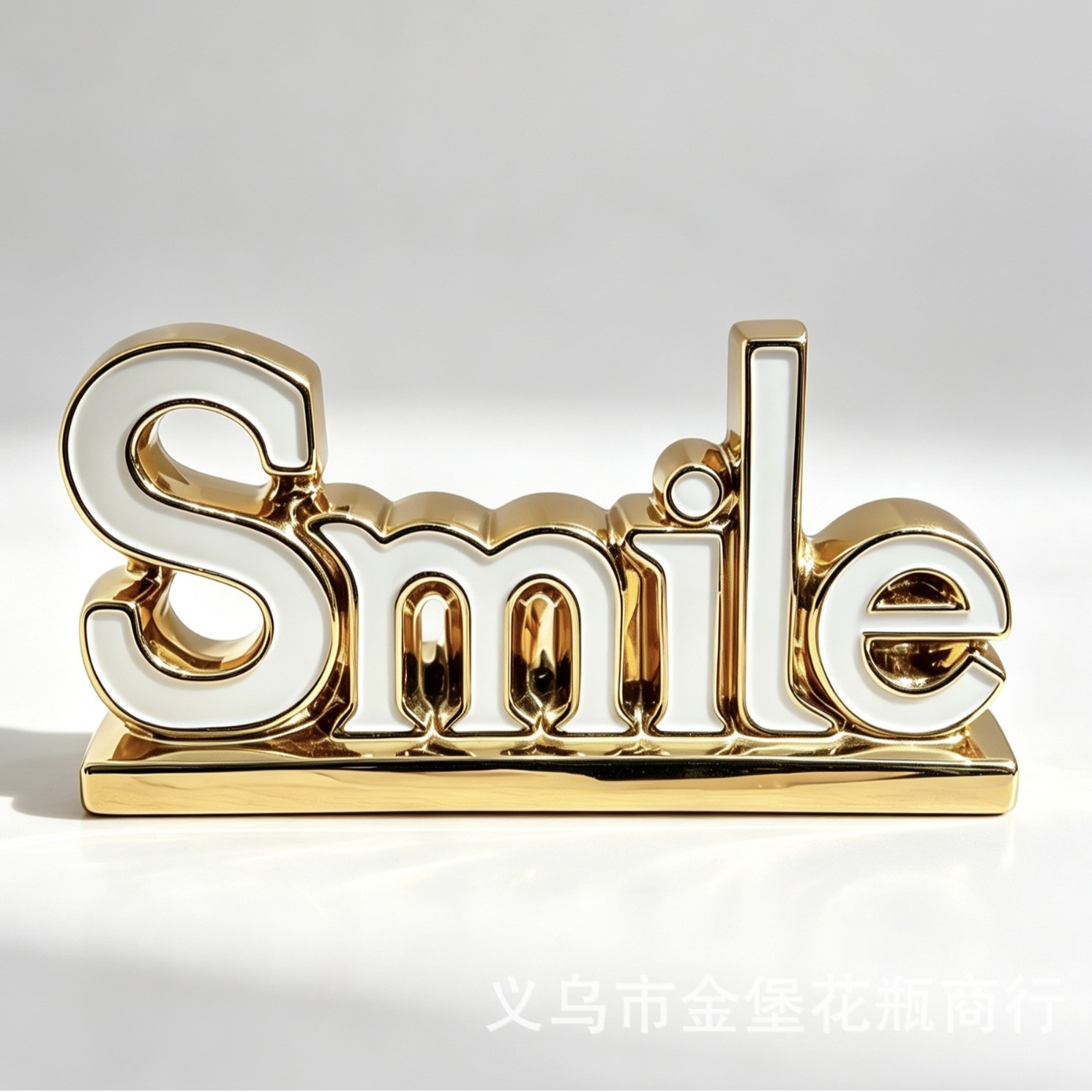 Modern and simple English letter ceramic ornaments with golden outlined tabletops are available for bulk purchase
