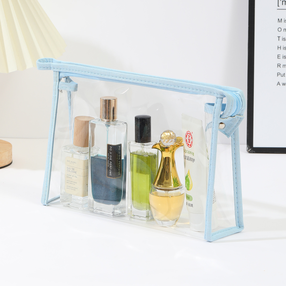 Wholesale of printed PVC transparent cosmetic bags, canvas three-piece sets, travel women's storage bags, makeup women's toiletries bags in stock Specification image