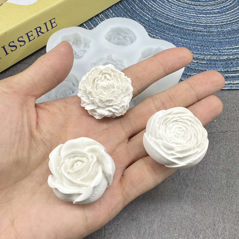 Rose and peony silicone molds for baking cakes, flower-shaped chocolate tools, DIY gypsum candle molds details Picture