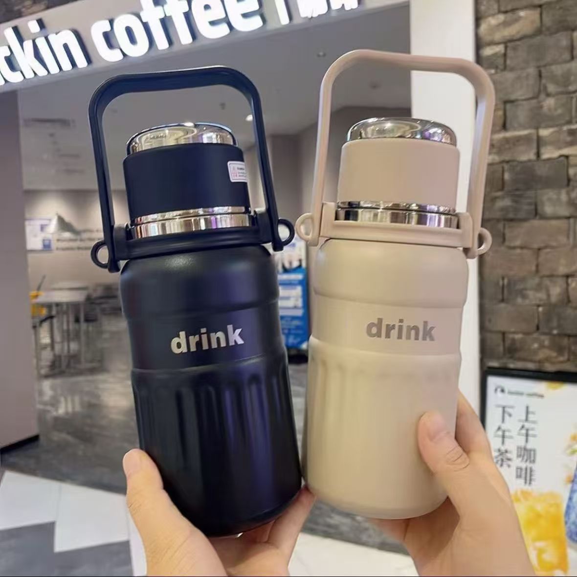 Insulated cup, stainless steel large-capacity water cup, engraved on the back with a straw for direct drinking, student outdoor water bottle, gift tea cup details Picture