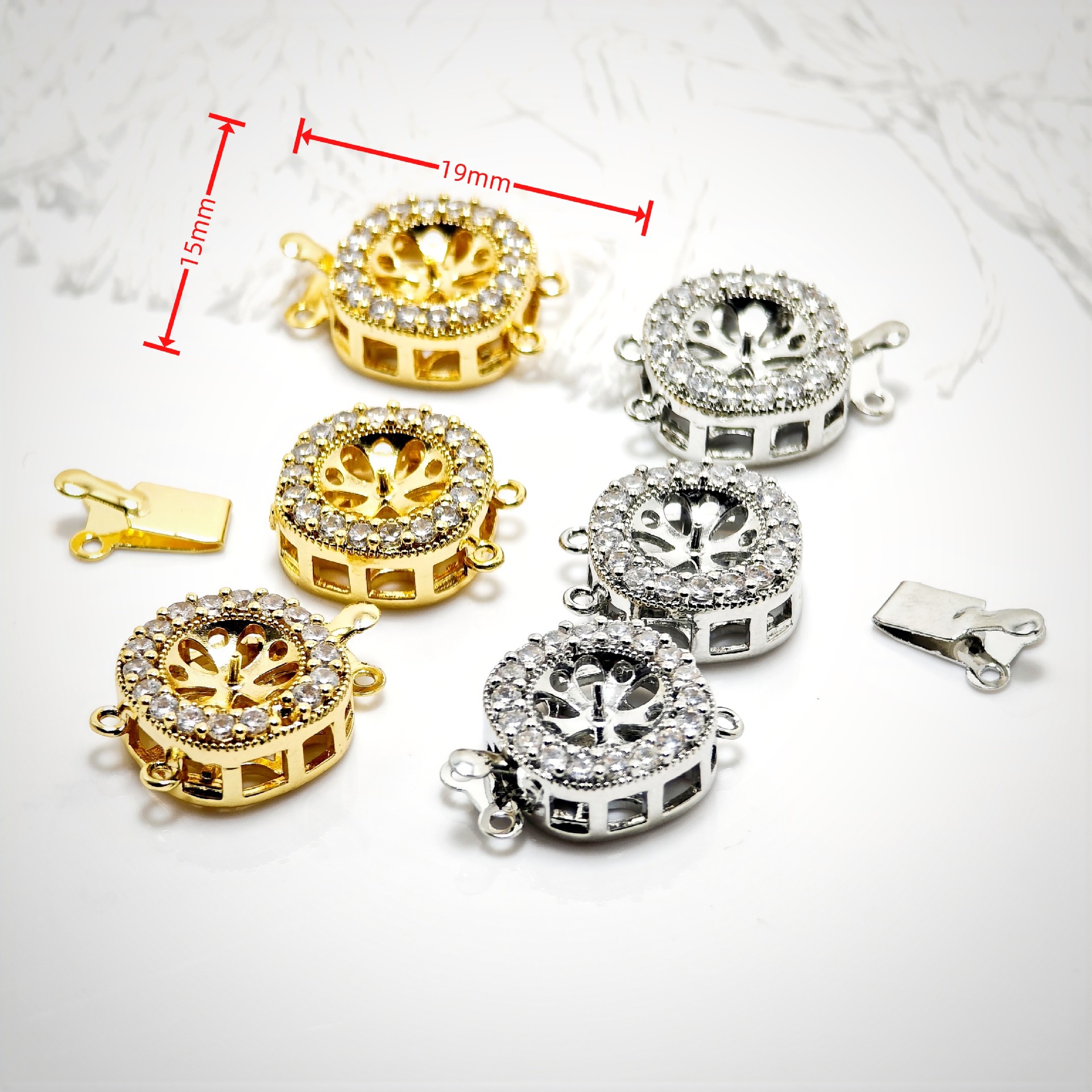 High color retention, real gold plating, double hanging, zirconium pearl buckle, pin, buckle necklace, connecting buckle head, DIY jewelry bracelet Application Scenario