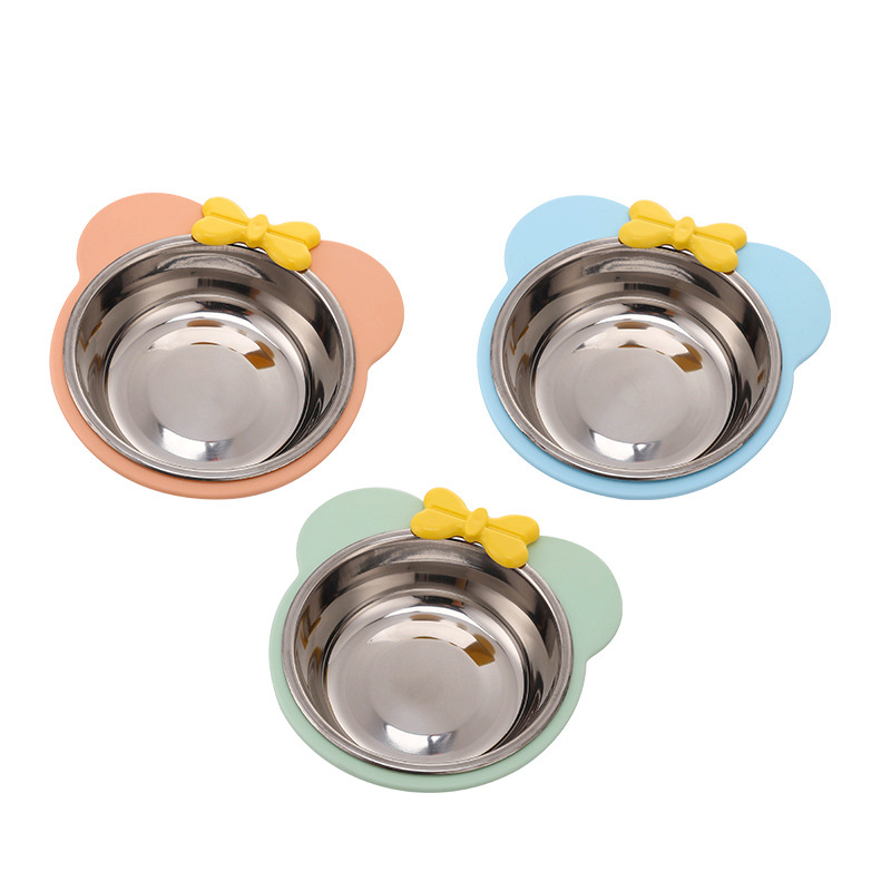 Wholesale mini bow single bowl, double-layer stainless steel cat bowl and dog bowl, anti-slip and shock-resistant pet feeder in stock Item Picture
