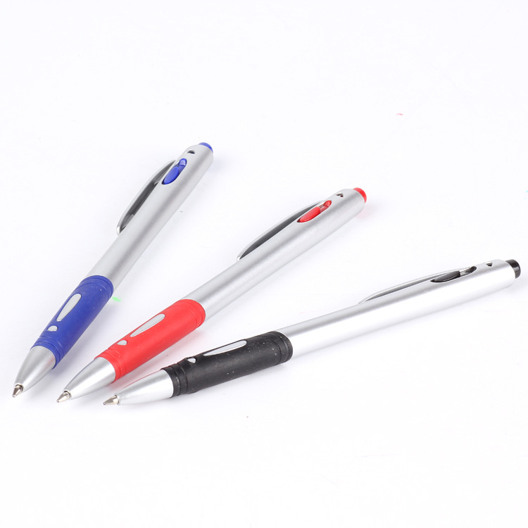 Silver-sprayed ballpoint pen, silver-rod ballpoint pen with LOGO and exclamation mark, plastic ballpoint pen 575S, foreign trade ballpoint pen details Picture