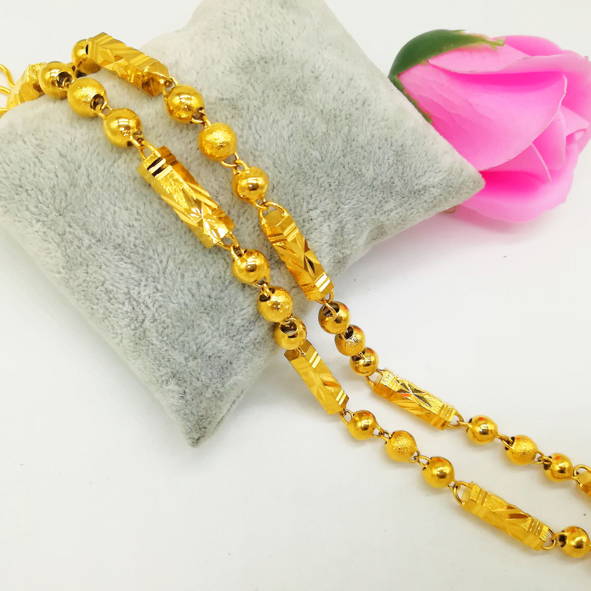 Hexagonal prayer beads Necklace, men 's king necklace, gold-plated high-end copper jewelry manufacturer Male Necklace Specification drawing