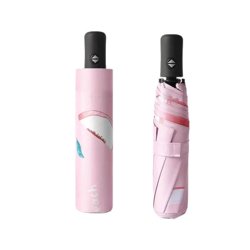 Wholesale of cartoon fruit print umbrellas, fully automatic black rubber sun umbrellas, UV protection and sun protection, and three-fold umbrellas Item Picture