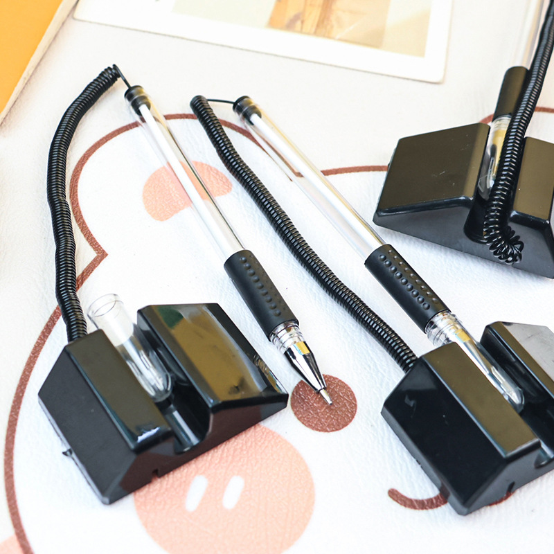 Creative and powerful drawstring pen, special signature pen for hotel and bank counters, can be pasted on the desk pen, black water-based pen details Picture