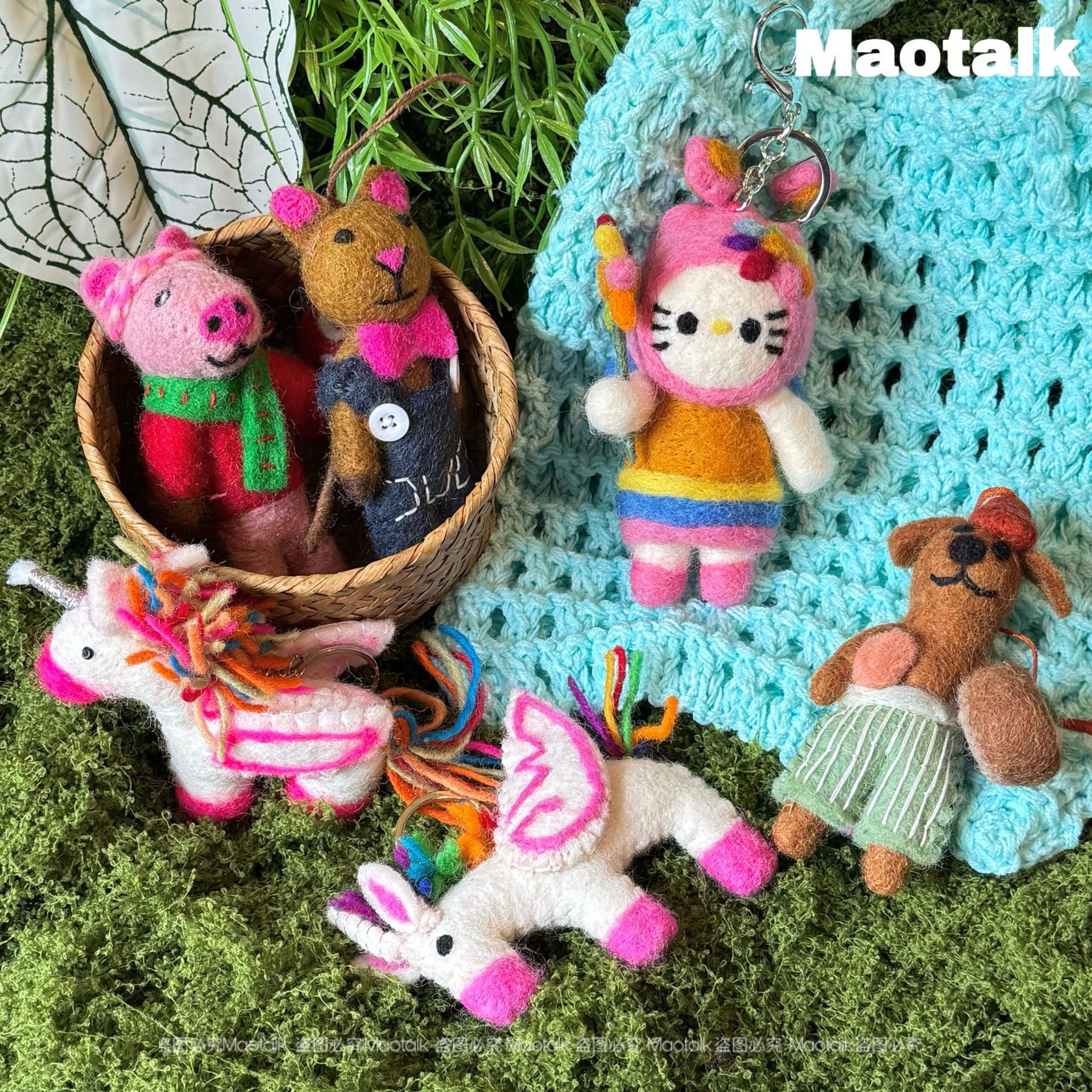 韩系手工羊毛毡春夏系列KT猫包挂可爱卡通木马钥匙扣汽车车载挂件