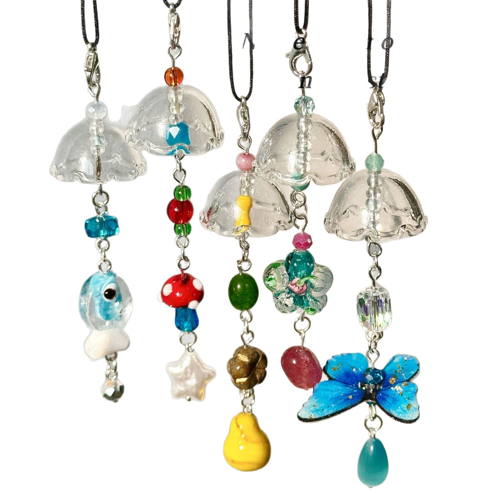 亚克力水母风铃挂件 手工diy串珠饰品配件车挂钥匙扣包挂配件材料白底实物图