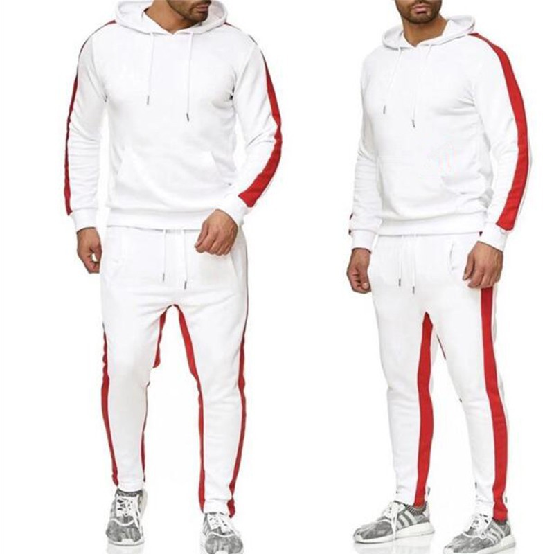 Cross-border men's and women's striped sweatshirt set, new sporty two-piece set for foreign trade, men's casual sporty sweatshirt details Picture