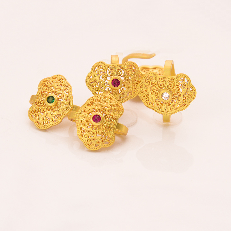 强保色沙金配件diy饰品古法金锆石如意搭扣手链手绳收尾连接扣白底实物图