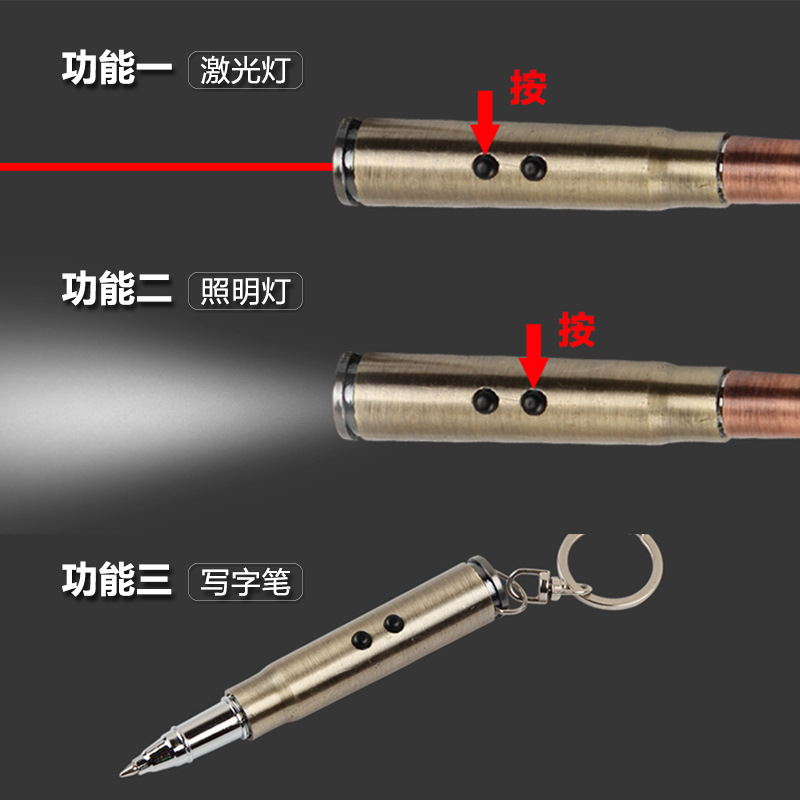 Bullet keychain, LED laser flashlight, infrared light, and portable ballpoint pen wholesale details Picture
