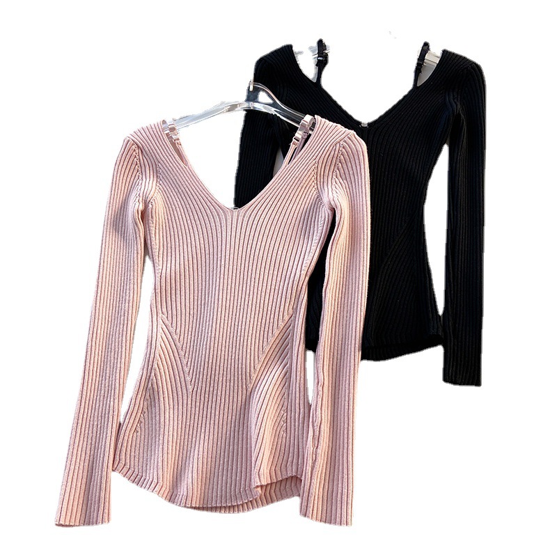 Spring and Autumn New style Pei Xiu Nu Zhi Halter pink sweater Fake two V-neck pure style base knitted sweater 2107 Application Scenario