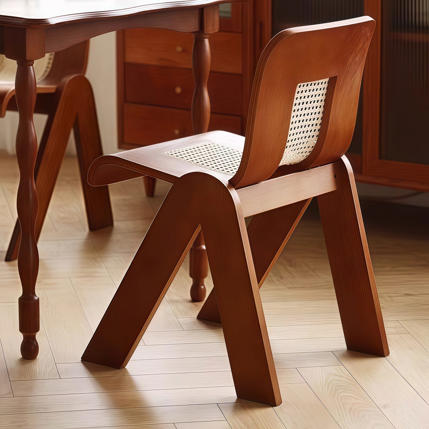 Star Factory wholesale French light luxury vintage chairs, solid wood backrest dining chairs, rattan woven designer home creative bedroom single retro details Picture