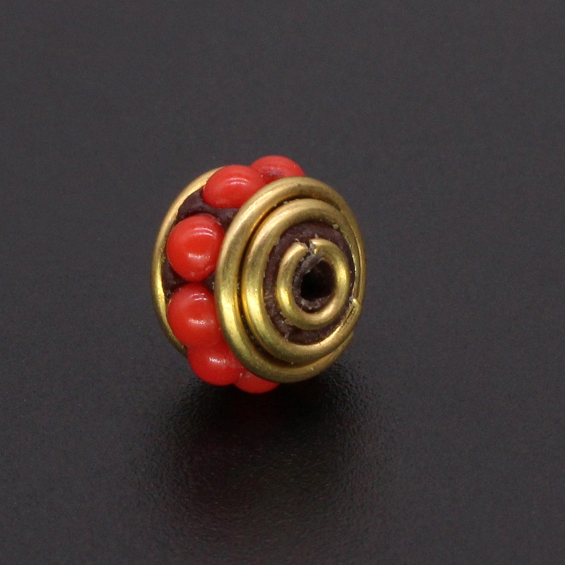 Nepalese copper bead, turquoise inlaid with Tibetan ornaments, retro ethnic style DIY jewelry accessory, back cloud partition bead 007 details Picture