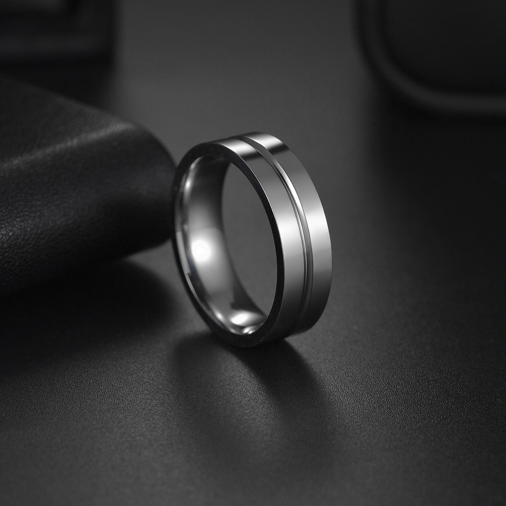 Wholesale of new European and American simple and fashionable accessories in 2024, standard US size 6MM wide middle groove stainless steel ring details Picture