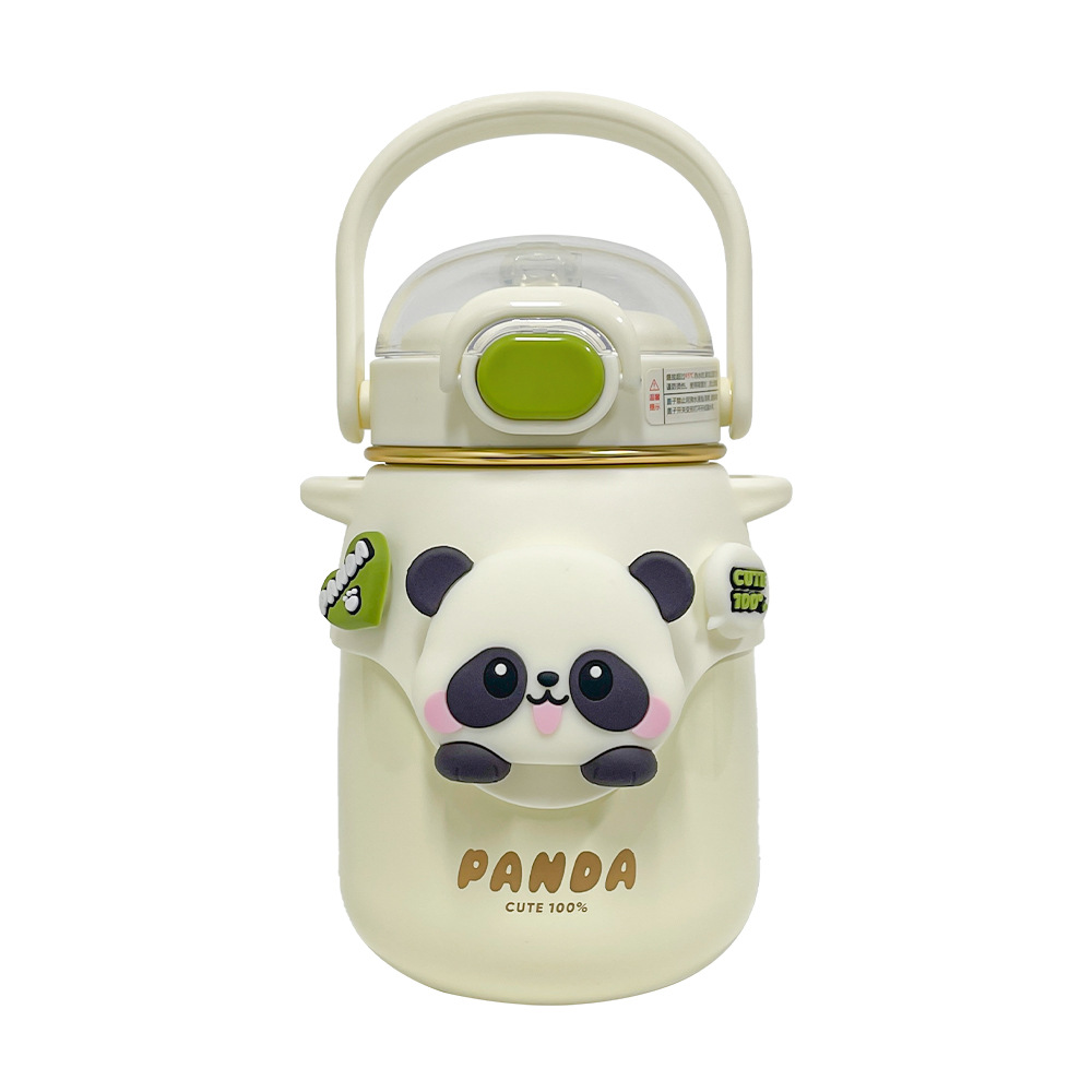 Children's water cup, summer school drinking water pot, new season panda straw, large-capacity portable, large-bellied insulated cup Item Picture