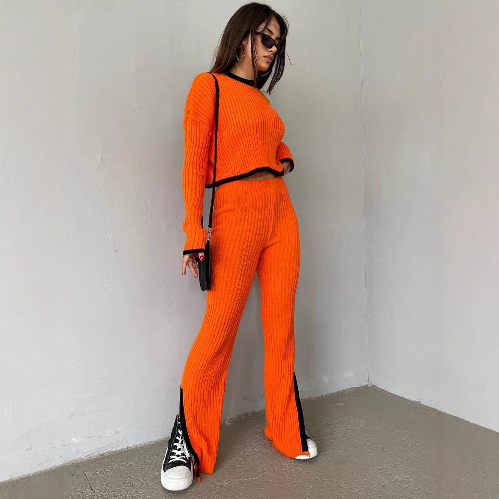 In stock for autumn and winter, new cross-border Russian long-sleeved sweater sets, knitted tops and long pants sets for women Application Scenario