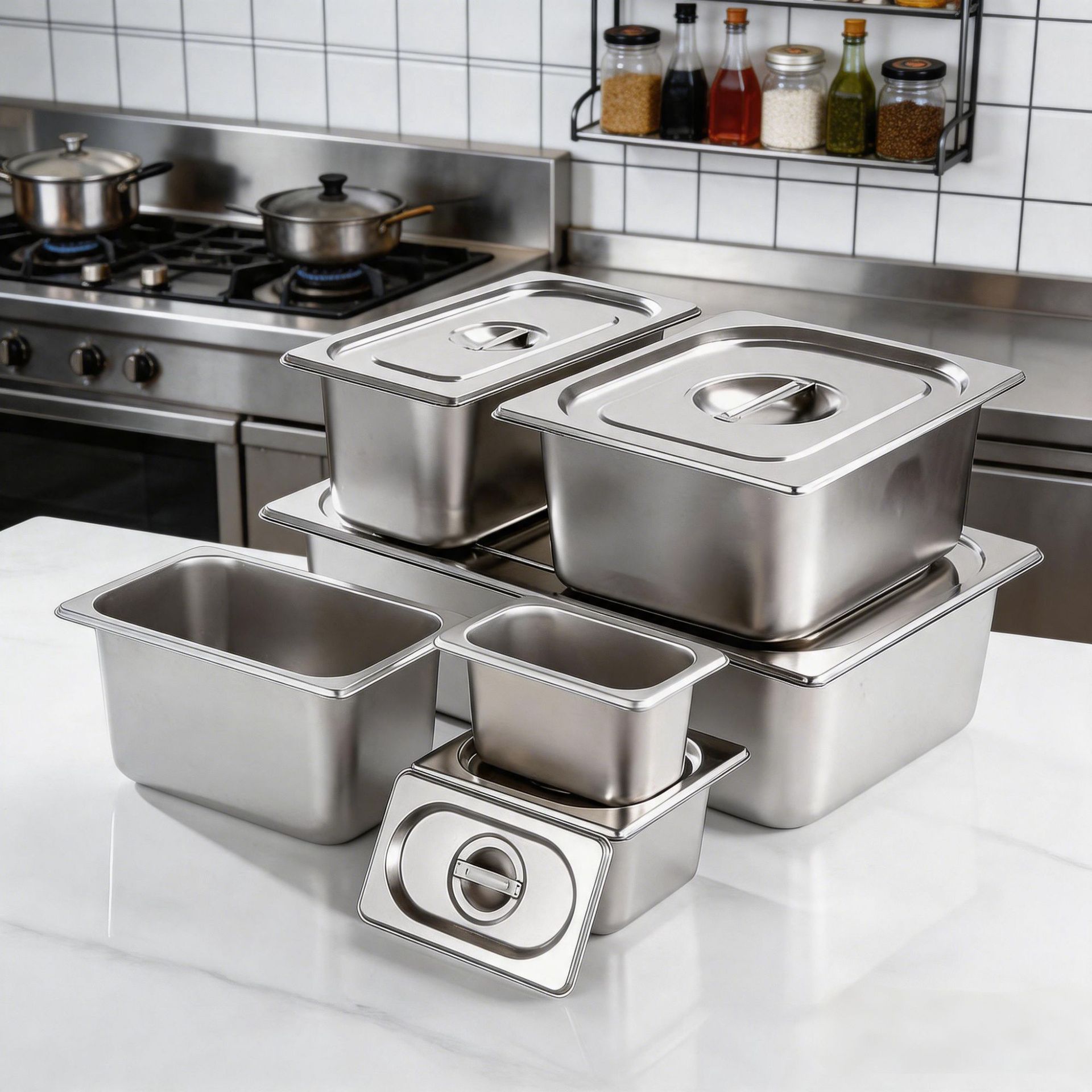Stainless steel serving basins, commercial buffet basins, fast food cart basins, milk tea shop jam basins, covered square plates, cafeteria plates