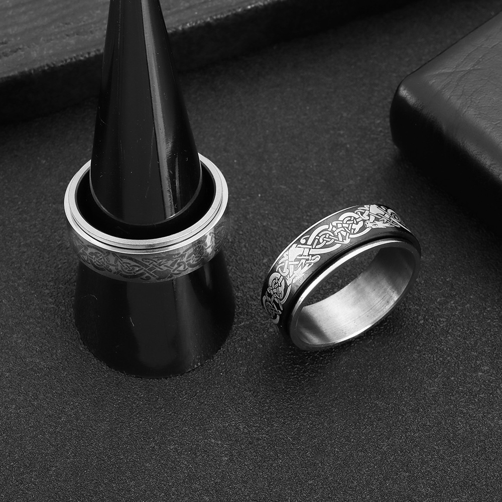 2024 amazonas europa y Estados Unidos cross-border nuevos accesorios para hombres titanio acero anillo de patrón de dragón anillo puede girar despresurización decoración de la mano Application Scenario