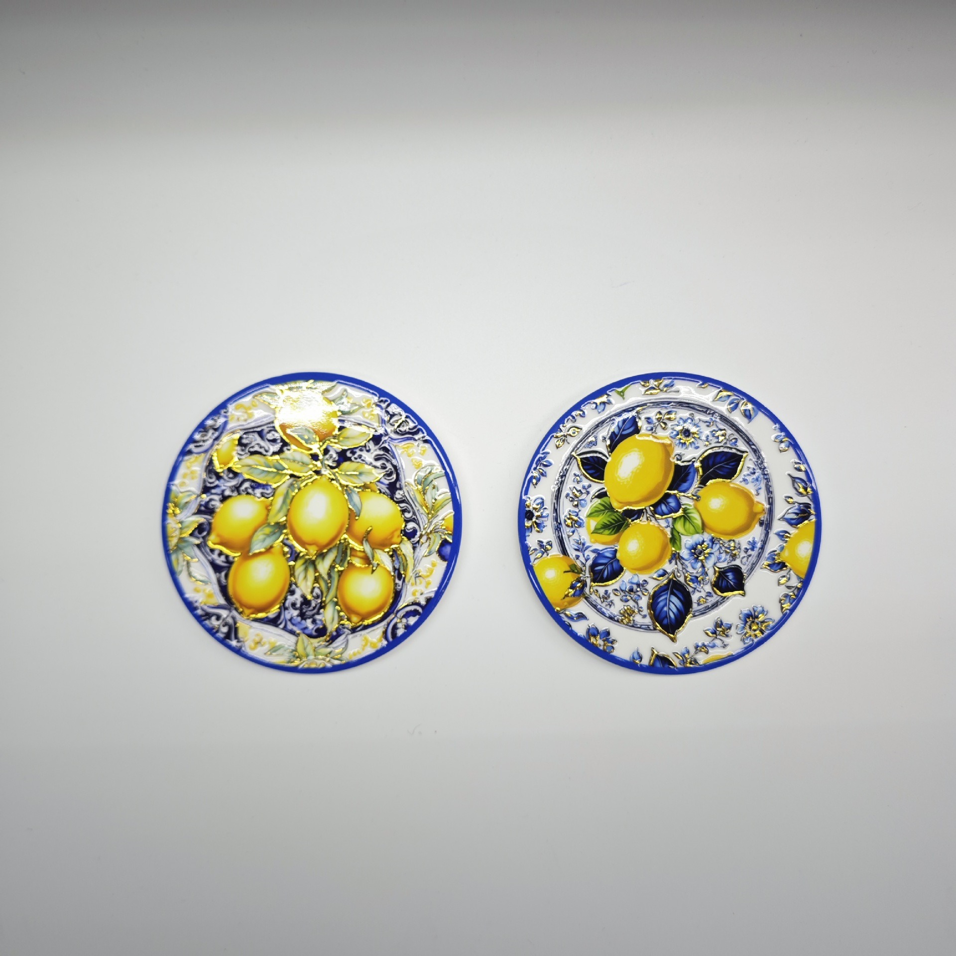 Cross-border lemon fruit round ceramic 3D embossed and embossed process coasters for home decoration, heat insulation and waterproof coasters details Picture