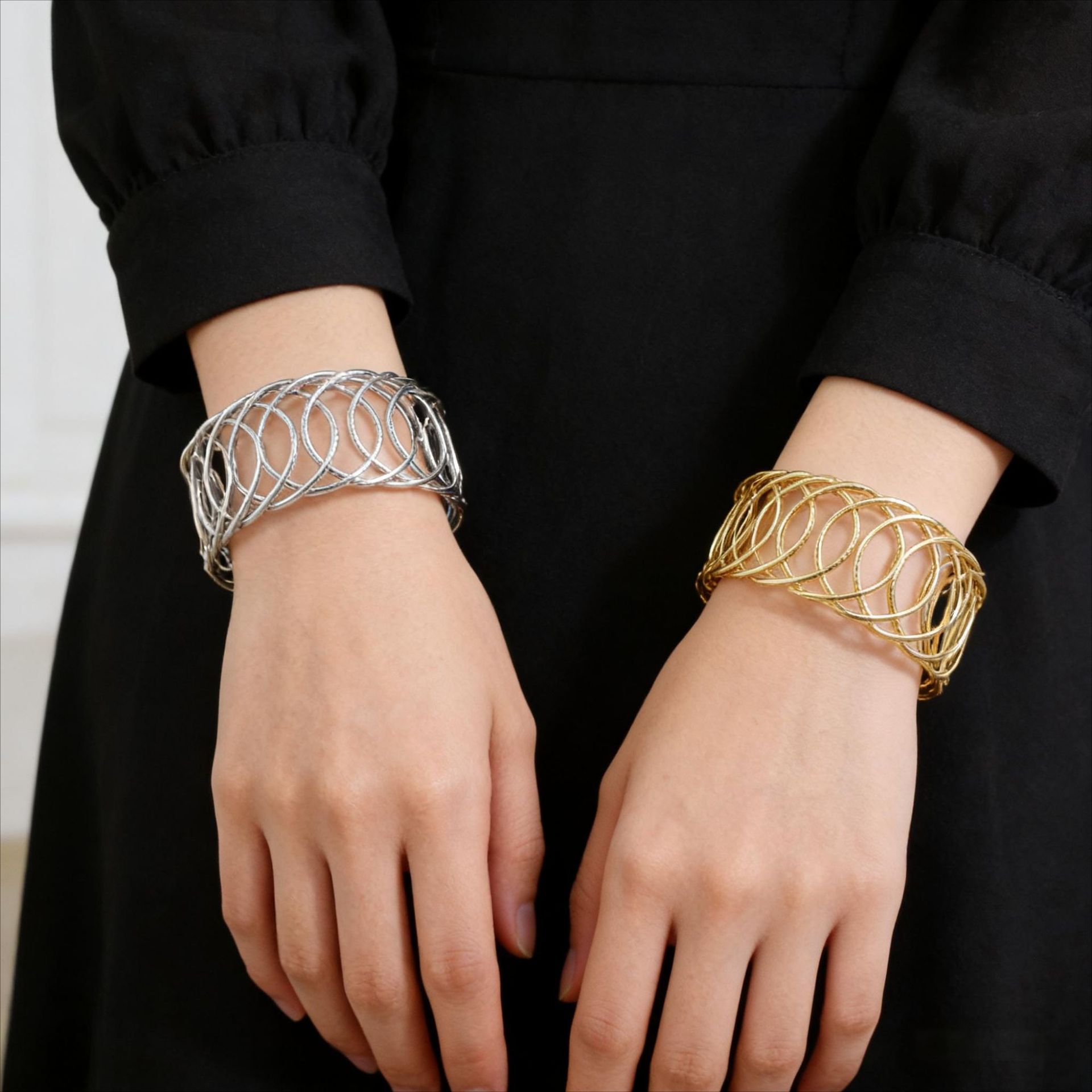 The metal hollowed-out bracelet ring of the same style as AM from Europe and America, with a unique cross-border personality Application Scenario