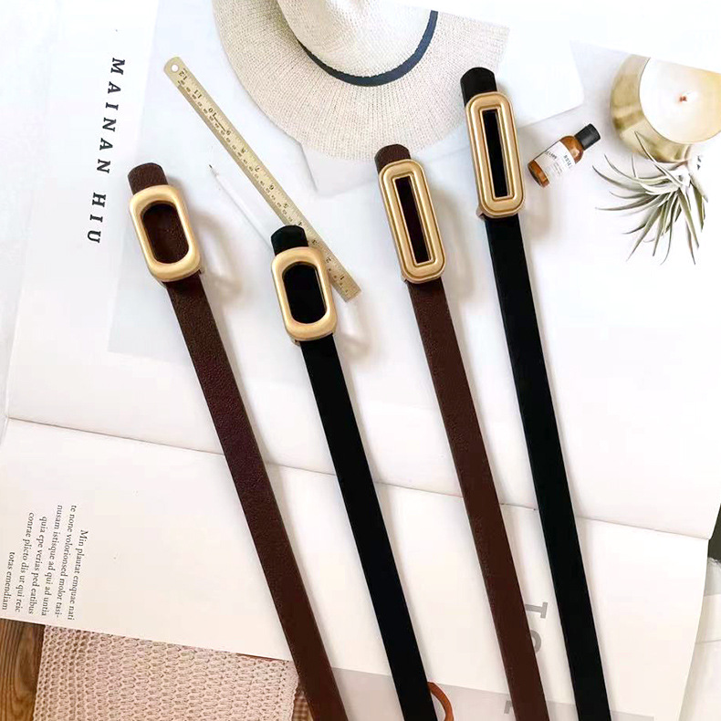 Retro thin belt ladies' narrow-fitting jeans, versatile small belt decoration, simple summer brown belt in stock details Picture