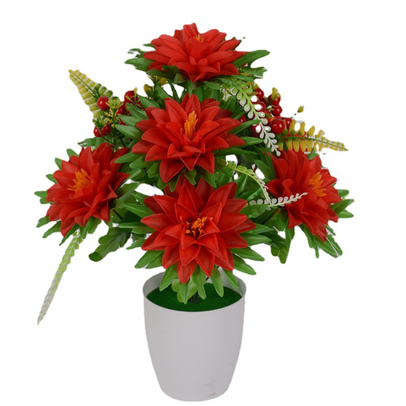 Simulated chrysanthemum bouquets for the Qingming Festival, silk flowers for tomb worship, plastic flower and chrysanthemum potted plant manufacturers Item Picture