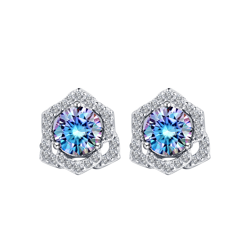 Zhuoheng Select s925 pure silver, elegant camellia moissang diamond stud earrings, simple stud earrings, versatile for autumn and winter, high-end look Item Picture