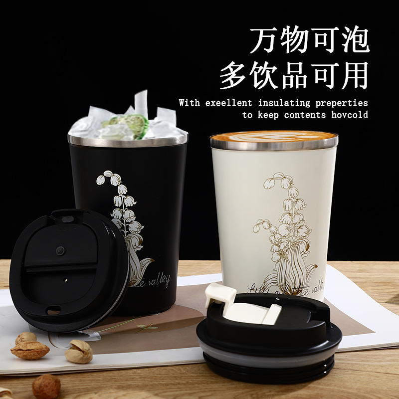 Simple insulated cup with ceramic inner liner, high appearance level coffee cup, portable stainless steel insulated cold water cup for both men and women details Picture