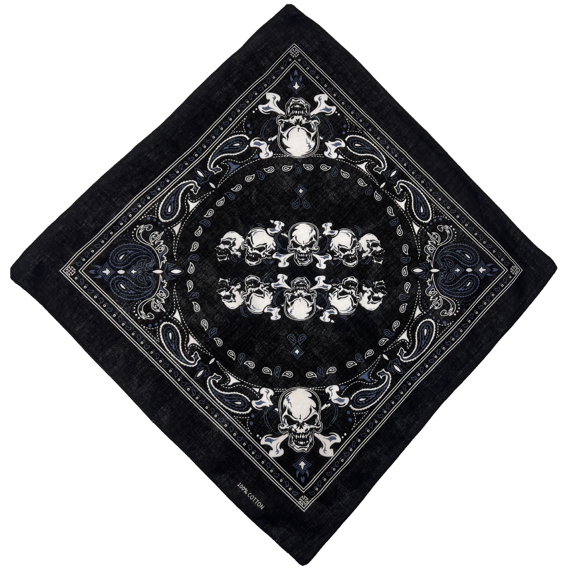 Cross-border pure cotton headscarf, hiphop, hip-hop street dance, popular small square scarf, flame skull head, big ghost head in stock Application Scenario