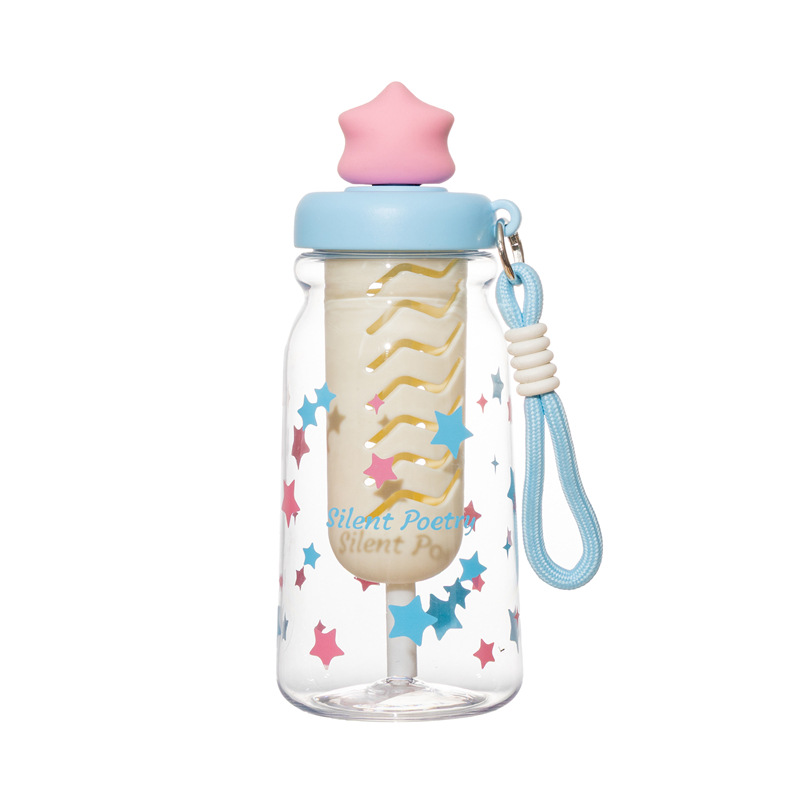Star Language Bubble Straw Cup, cute cartoon handle portable plastic water cup for children and students, girls' high school appearance level gift cup Item Picture