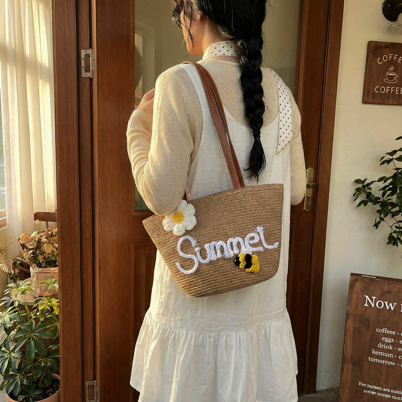 Cross border straw bag primavera nuevo estilo isla vacaciones viento straw bag mujer moda nicho gran capacidad un hombro bolsa de mano mano straw bag details Picture