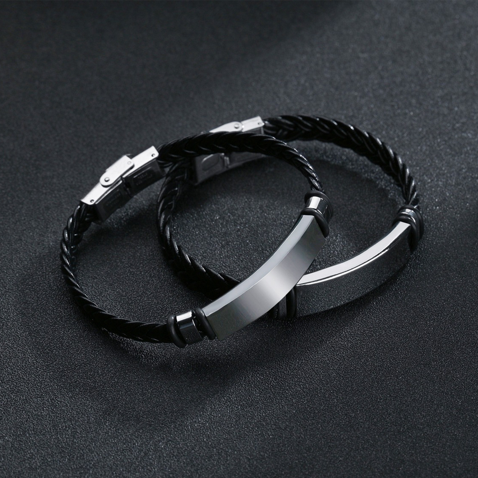 TEMU European and American cross-border personalized 12 zodiac leather woven stainless steel bracelet, elegant black accessory bracelet Specification image