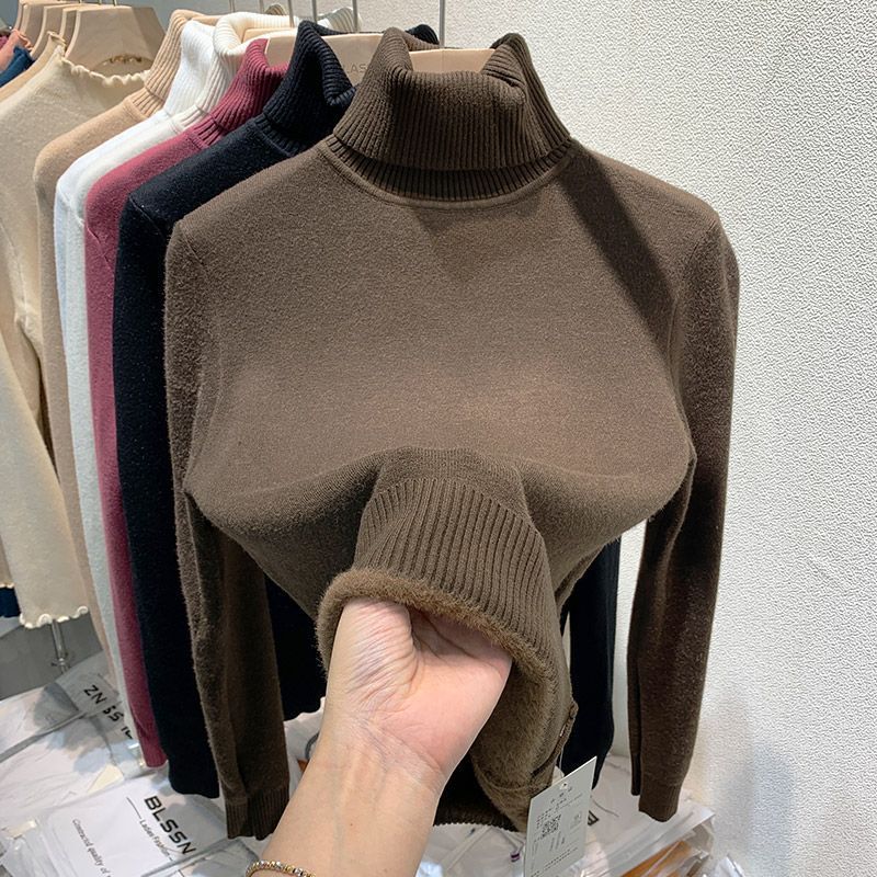 High-neck sweater for women, thickened with fleece, 2025 autumn/winter new style, one-piece mink fleece inner layer top, thick base layer for women's winter details Picture
