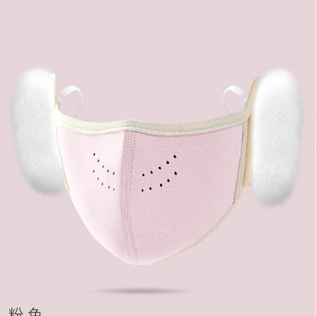 Children's warm mask, ear protectors and ear cups two-in-one solid color breathable three-dimensional plush ear covers for boys, girls and students to keep warm details Picture