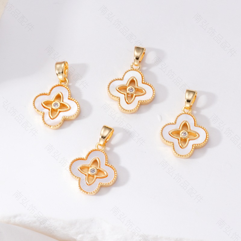 18k real gold color retention, zirconium-inlaid natural mother-of-pearl four-leaf clover pendant, diy handcrafted jewelry, bracelet, necklace accessory details Picture