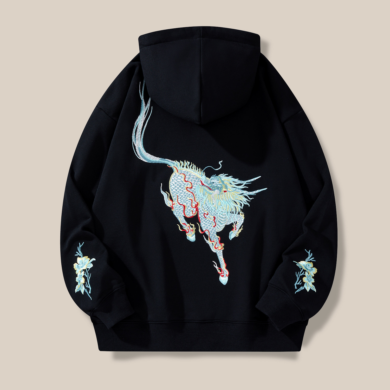 The new Qilin Heavy Industry embroidered hoodie for men, a trendy casual hooded men's shirt, and a large-sized men's casual couple shirt from a trendy brand