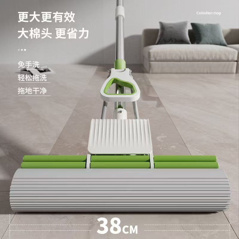 Roller sponge mop, large rubber cotton absorbent mop, household one-mop clean, roller type squeezing water, no need for hand washing mop details Picture