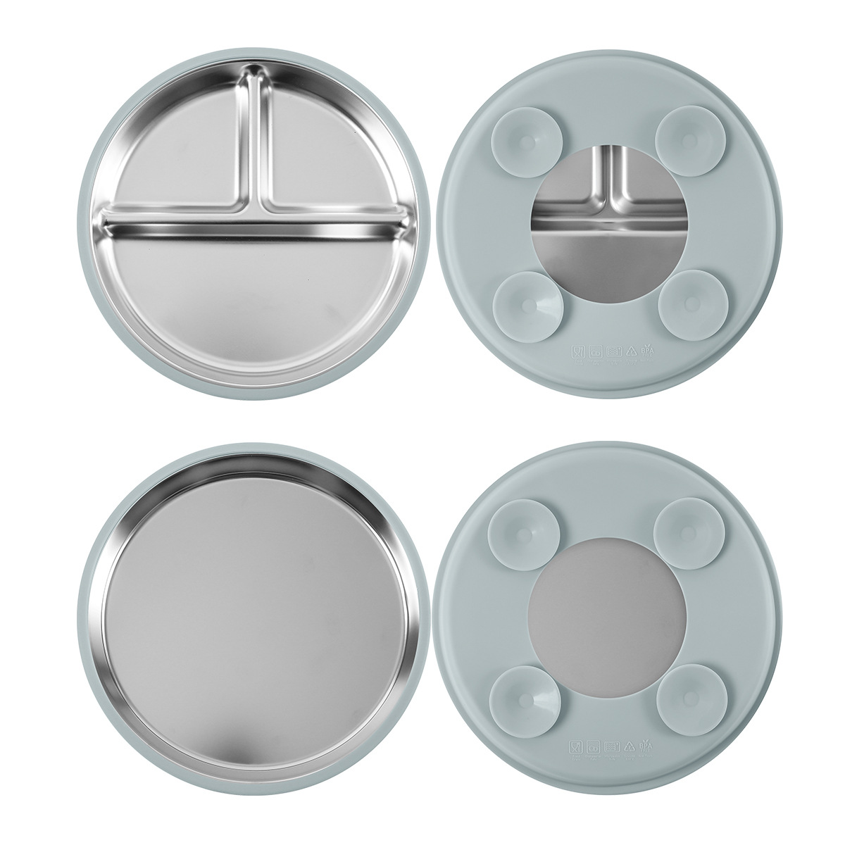Cross-border children's tableware, baby eating compartments, 304 stainless steel plates, silicone suction cups, baby complementary food tableware Specification drawing