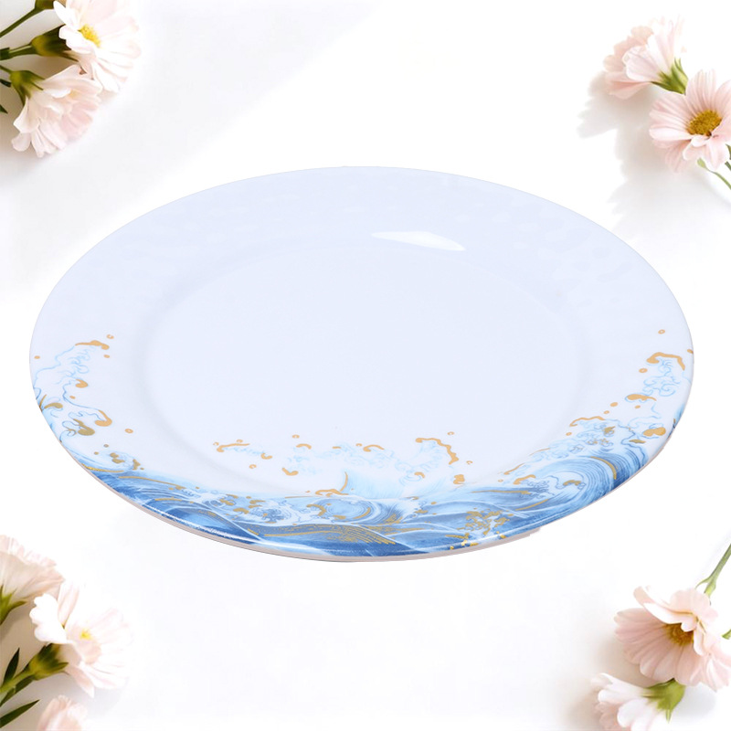 OEM production of melamine vegetable plates, flat plates, bowls, plates and saucers, 7-inch, 8-inch, 9-inch and 10-inch round household simple set tableware Specification drawing