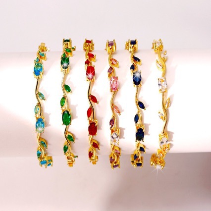 Cross-border tulip flower bracelet, alloy gold-plated zircon pastel bracelet, imitation crystal gemstone dopamine jewelry