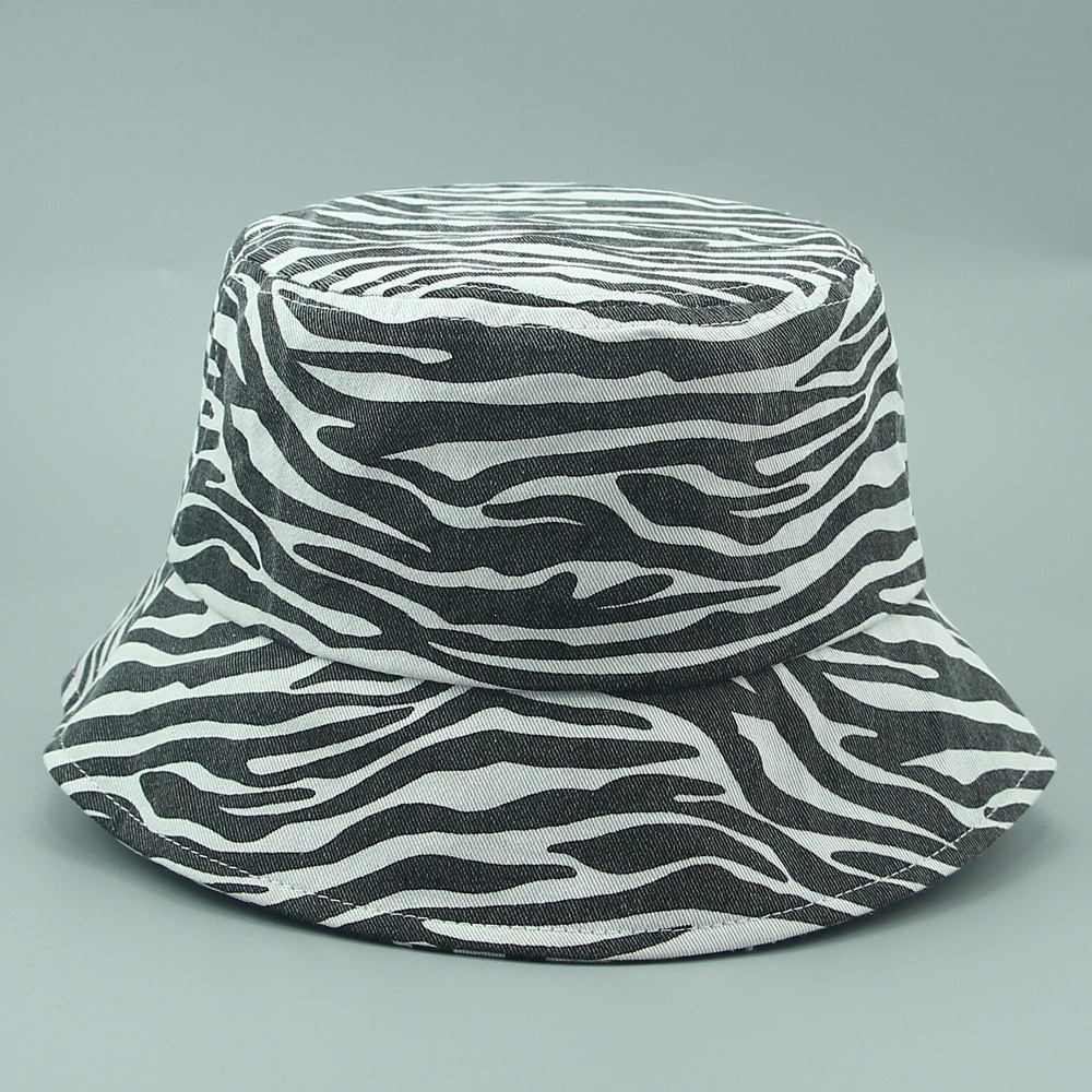 Customized black and white striped basin hat with tie-dye, digital printing, thin spring and summer travel, sun protection and shade fisherman's hat