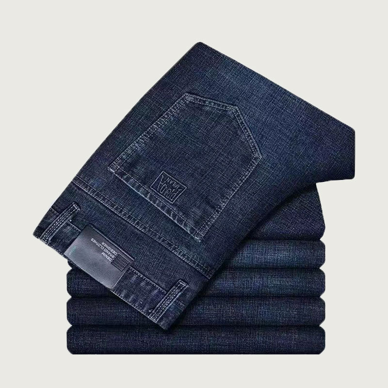 High-waisted, deep-groin straight-leg jeans, casual and durable denim business pants, men's dad pants, stretch and versatile denim blue Application Scenario