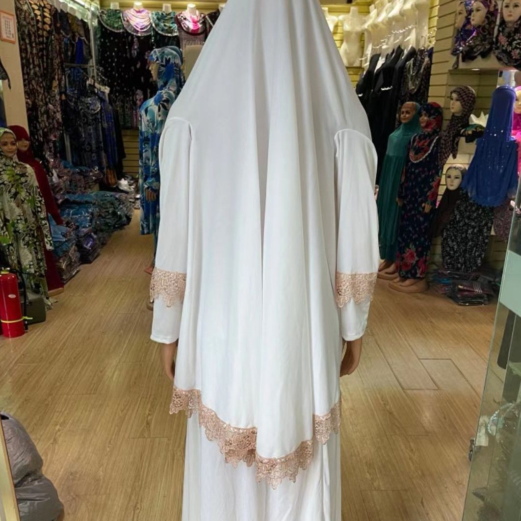 Factory direct sales of double-layer lace dress, Arab, Middle East, African, Dubai-style burqa, ice silk headscarf, women's robe 63 details Picture
