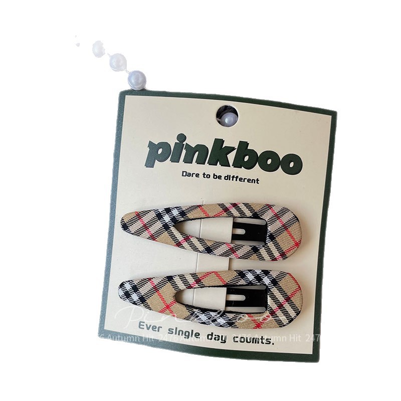 New Korean autumn geometric checkered hair clip, handcrafted fabric, children's side fringed bangs clip, girl's hair accessory pinkboo retro British checkered hair clip set, fabric style, autumn and winter commuting fashion quality Item Picture