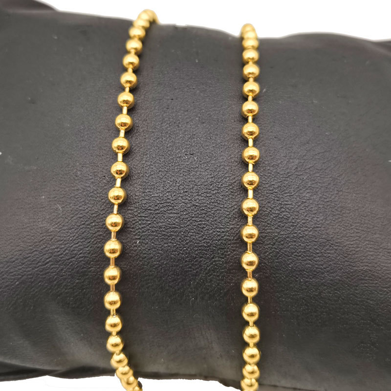 3.0mm women's round bead necklace, brass electroplated 24K gold fine chain, fashionable and simple necklace wholesale full figure