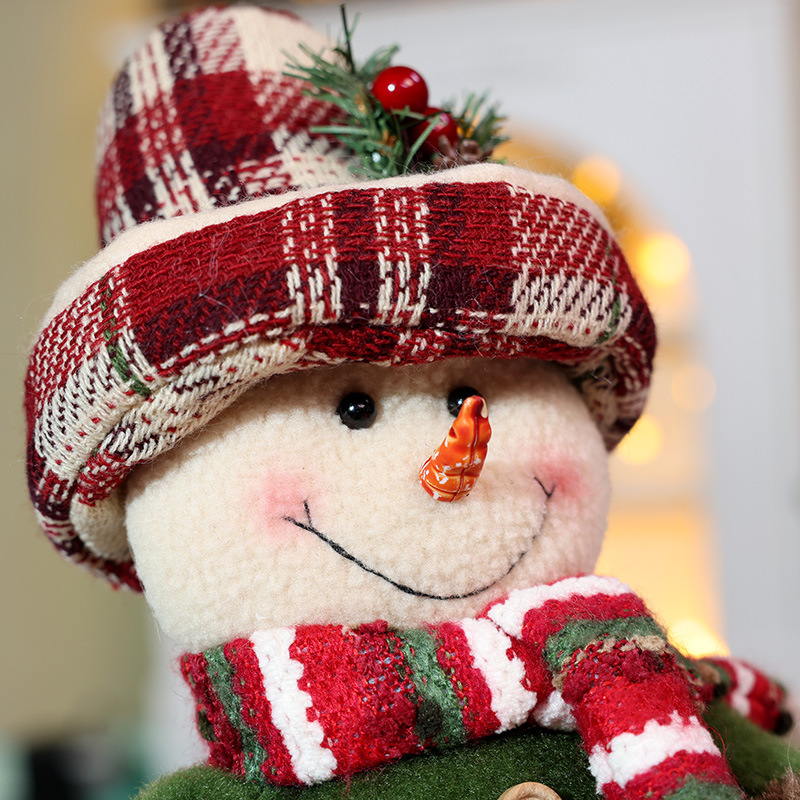 Crossover navidad retráctil muñeca colgantes regalo de navidad vintage tartan viejo muñeco de nieve stand up muñeca decoraciones details Picture