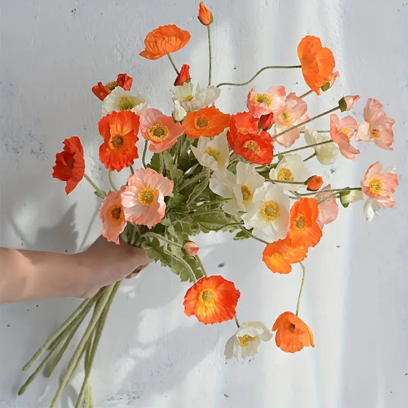 Poppy simulation flowers, realistic velvet planting, shooting props, home decoration ornaments, wholesale artificial flowers, wedding green plants