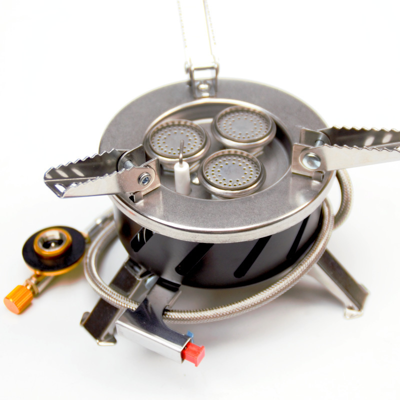 Outdoor picnic five-star fierce stove, three-head stove, portable camping stove, gas, high-altitude liquefied gas, gas stove details Picture